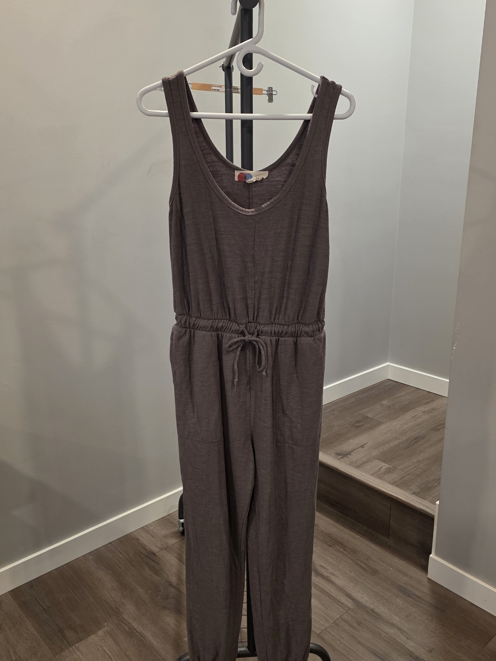 Sleeveless Drawstring Jumpsuit in Charcoal Gray